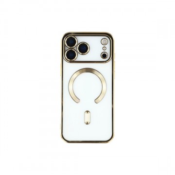 Husa Premium Siliconica Magnetica iPhone 17/18 Pro MagPlating DeLux Clear Gold Huse protectie